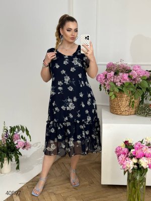 Сукня шифонова великих розмірів 40897 темно-синій